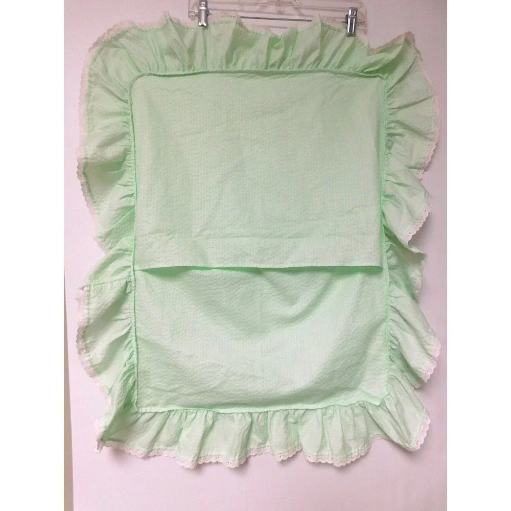 Vintage mint green pillow sham with ruffle and white  eyelet border    36